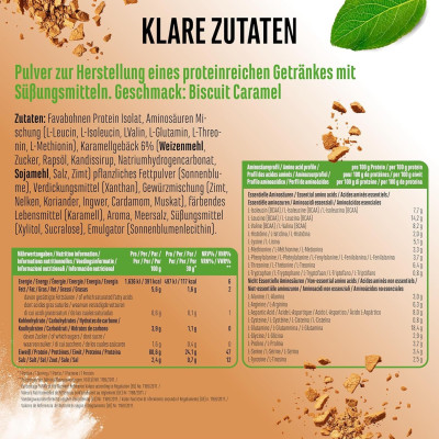 Веган протеин изолат от бакла + BCAA - 908 г (зърнена закуска с парченца канелени бисквитки)