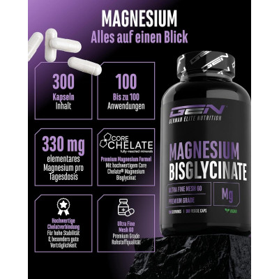 Магнезий бисглицинат Core Chelate® 330 mg – 300 капсули GEN German Elite Nutrition