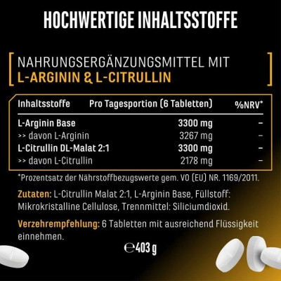 Аргинин + Цитрулин, 1100mg - 300 таблетки | German Elite Nutrition - Германия