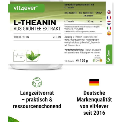 L-Теанин - 750 mg - 180 капсули | Vit4ever - Германия