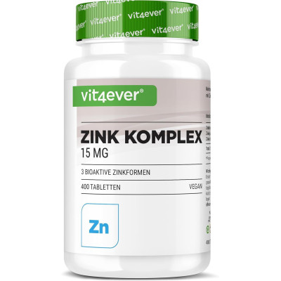 Цинк комплекс (бисглицинат, глюконат, цитрат) 15mg - 400 таблетки | Vit4ever - Германия