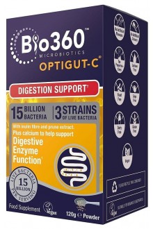 OptiGut-C: пробиотичен комплекс с калций, магнезий, инулин и екстракт от сливи, 120 гр