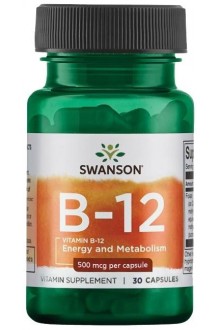 Витамин В12 (цианокобаламин), 500mcg - 30 капсули |Swanson - САЩ