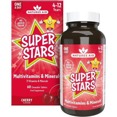 Super Stars мултивитамини (4 -12 години) - 60 дъвчащи таблетки | Natures Aid - Великобритания