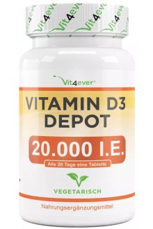 Витамин Д3 20,000 IU депо - 240 таблетки | Vit4ever - Германия