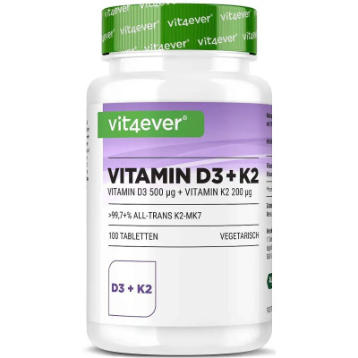 Витамин Д3 20,000 IU + Витамин К2 200mcg - 100 таблетки | Vit4ever - Германия