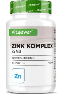 Цинк комплекс (бисглицинат, глюконат, цитрат) 25mg - 365 таблетки | Vit4ever - Германия