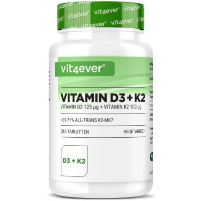 Витамин Д  5.000 I.E. + Витамин К2 100 mcg - 365 таблетки | Vit4ever - Германия