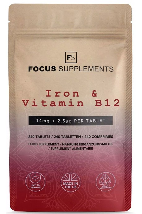 Желязо с витамин Б12 (14mg + 2.5mcg) - 240 таблетки | Focus Supplements - UK