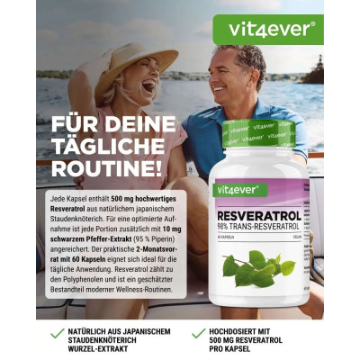 Ресвератрол (Транс-Ресвератрол) 500mg - 60 капсули  | Vit4ever - Germany