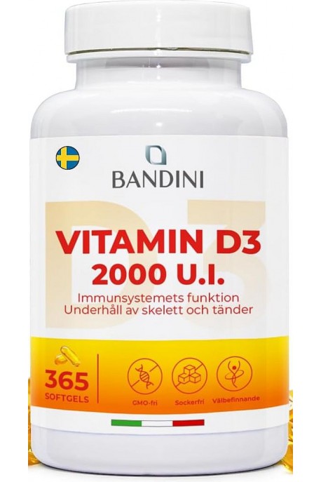 Витамин Д3 2000IU - 365 меки капсули | Bandini Pharma - Италия