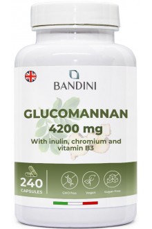 Глюкоманан 1400mg с инулин, хром и витамин В3 - 240 капсули | Bandini Pharma - Италия