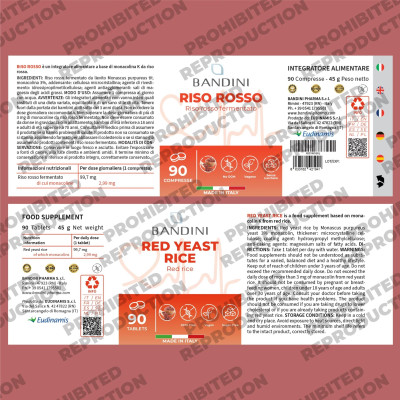 Екстракт от червен ориз с Монаколин-К - 90 таблетки | Bandini Pharma - Италия