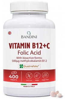 Витамин Б12 с фолиева киселина и витамин Ц - 400 таблетки | Bandini Pharma - Италия