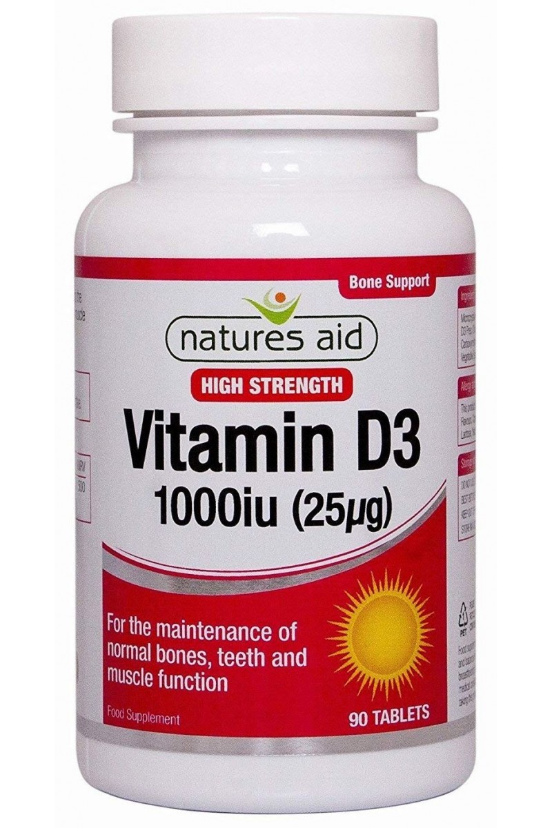 Natures Aid Витамин D3, 1000iu - 90 таблетки за вегани и вегетарианци