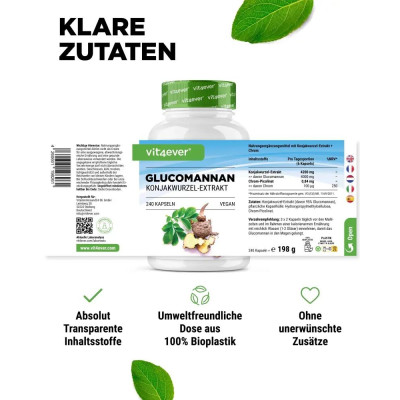 Глюкоманан 4200mg с хром пиколинат - 240 капсули | Vit4ever - Германия