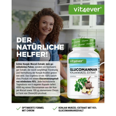 Глюкоманан 4200mg с хром пиколинат - 240 капсули | Vit4ever - Германия