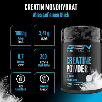 Креатин Монохидрат - 1000 gr (293 дози x 3410 mg) | German Elite Nutrition